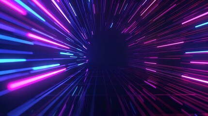 Modern cyber design with radiant light beams and simple geometric shapes, with copy space