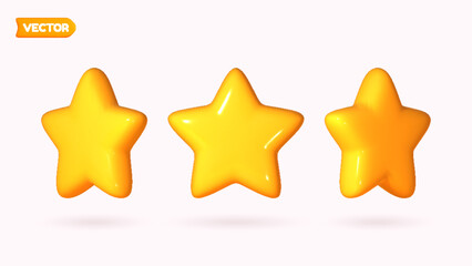 Yellow star icon 3D cartoon style, isolated on a white background. Vector illustration of a plastic, volumetric star.