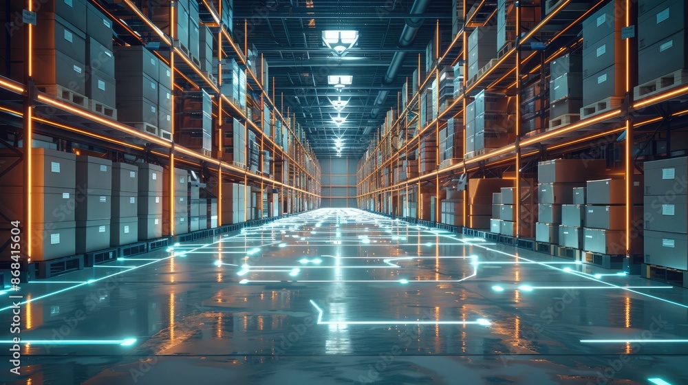Leinwandbilder modern technology enabled distribution center full of carton boxes. and there are some illuminated d