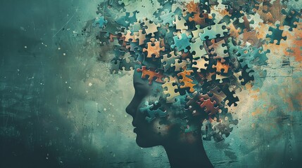 Head with a puzzle being completed, problemsolving mind,