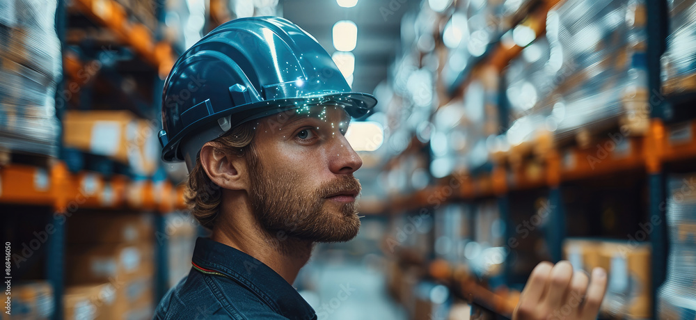 Poster intelligent warehouse management engineer with innovative internet of things technology. generative 