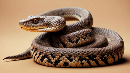 Fototapeta premium Rattlesnake on Solid Color Background. Minimal Abstract Digital Art