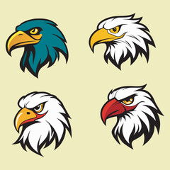 Set of Colorful Eagle Head Vector Illustration.