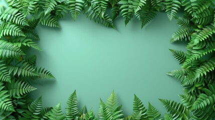 Fern leaves frame a mint green background