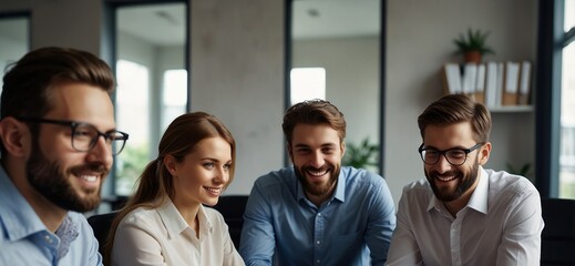 Obraz premium Group of business people and software developers working as a team in office