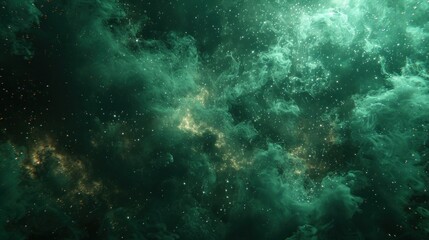 Fototapeta premium A cosmic landscape of swirling green nebulae with twinkling stars