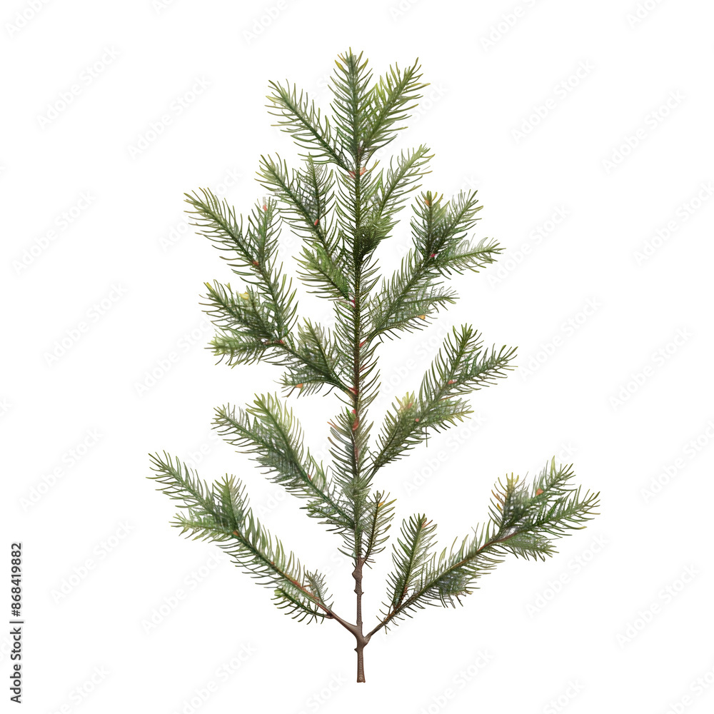Poster detailed single pine tree branch with a clear, transparent backdrop, suitable for design