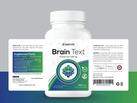 Food supplement vitamin medicine label sticker design dietary drug capsule and tablet modern bottle jar box packaging.