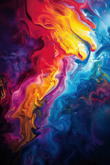 Fototapeta premium Digital Painting Of Colourful Abstract Liquid Art, Resembling An Ocean With Swirling, Fluid, Vibrant, Movement, Sunlight,