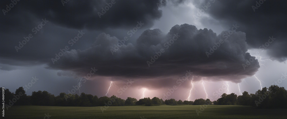 Poster storm clouds with lightnings isolated on transparent background