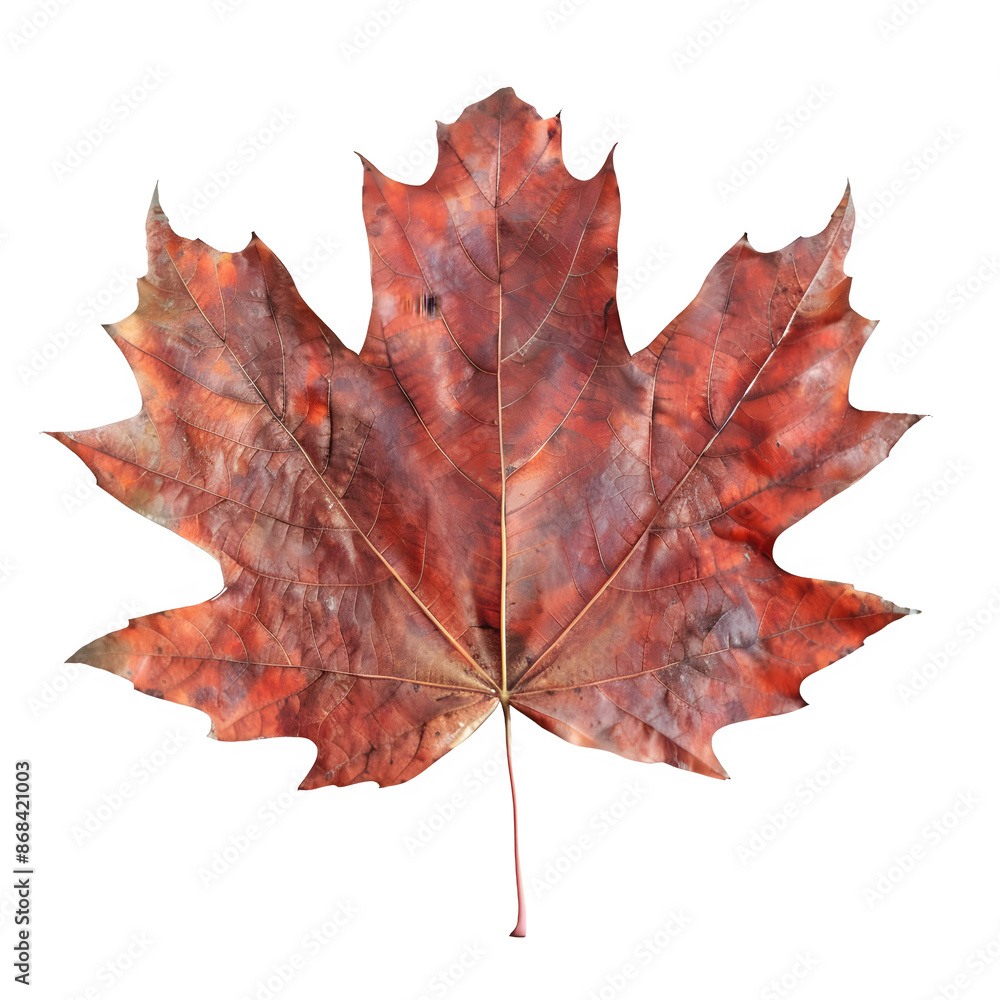 Poster High-quality image of a red maple leaf, captured with intricate detail against a transparent grid background