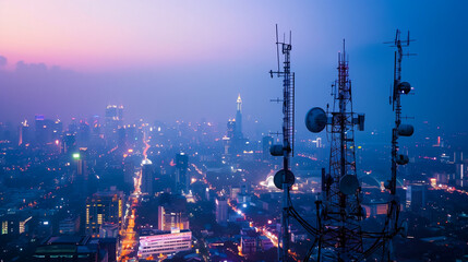 Antenna telecommunication tower station, internet online wireless network.