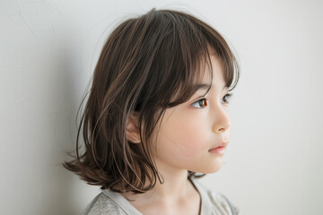 side profile of young asian girl with gentle expression