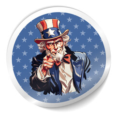 White Uncle Sam sticker with stars, I want you, presidential elections USA