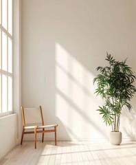 Minimalist interior with white wall, bright space, and minimal decor --ar 5:6 Job ID: 7729681a-e45c-47e0-a2b7-a8ab94bf72d8