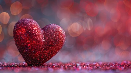 Obraz premium Cute heart, glittery texture, sparkling effect, vibrant red, highlighting love and joy