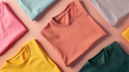 Stylish T-shirt Flat Lay on Muted Color Background in Minimalist Arrangement