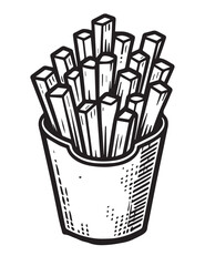 Illustration Coloring draw favorite food cup french fries black and white version good for kids