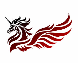illustration vector graphic of tribal art design unicorn horse head tattoo with wings