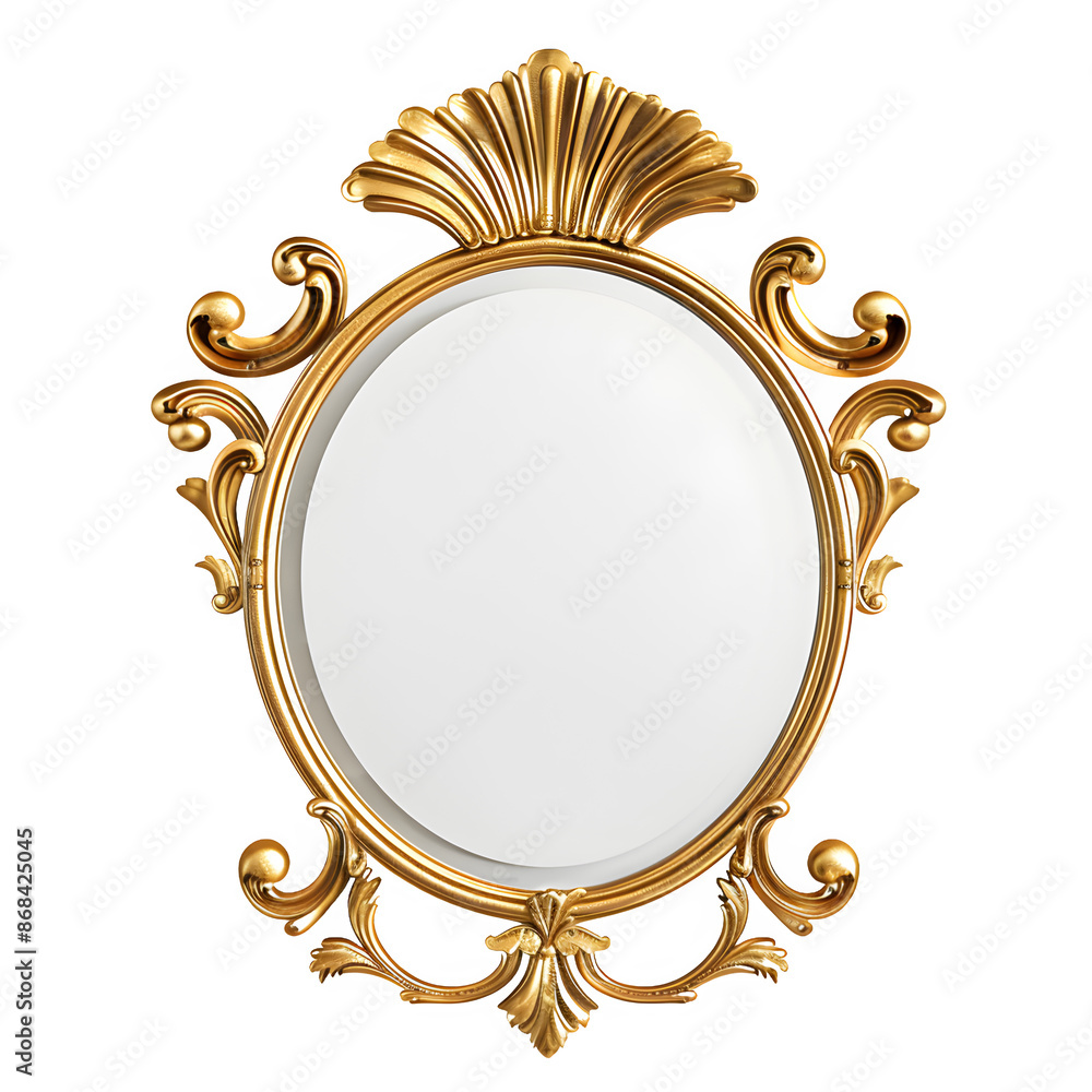 Poster luxurious oval golden frame with intricate baroque details isolated on a transparent backdrop
