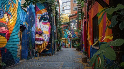 Obraz premium A vibrant street art mural adding color and character to an urban alley, reflecting creativity and community