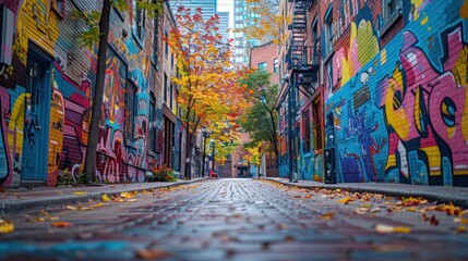 Naklejka premium A vibrant street art mural adding color and character to an urban alley, reflecting creativity and community