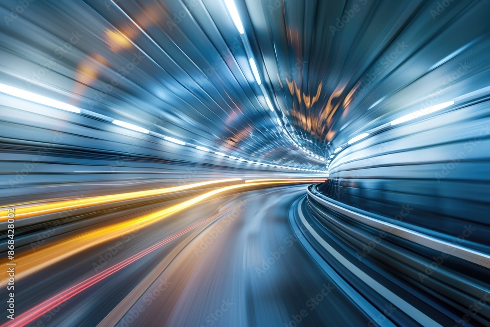 Poster drive forward. high performance transport in motion blur perspective tunnel