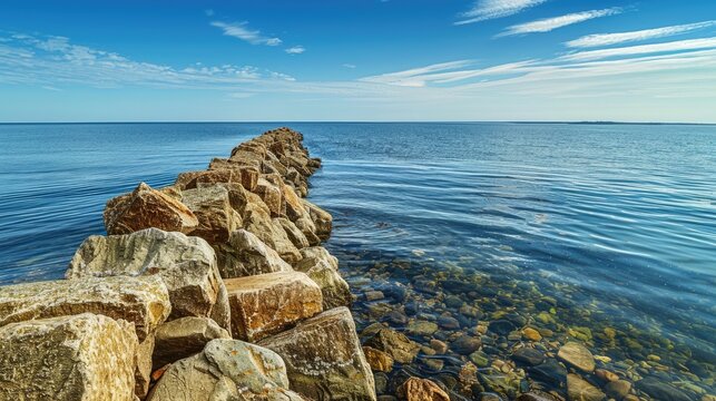Estonia Nature. Beautiful Baltic Sea Coastline with Stone Wall in Pakri Island, Europe