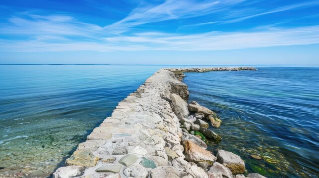 Estonia Nature. Stone Wall on the Baltic Sea in Summer. Pakri Coast Vacation Background