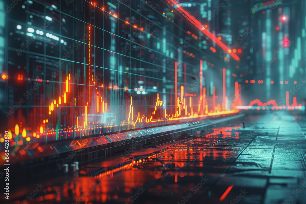 Poster screenshots of interactive quizzes or stock market graphs showing progress and success