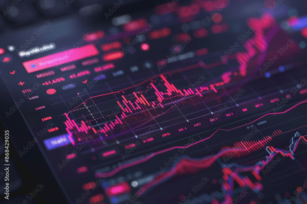 Poster screenshots of interactive quizzes or stock market graphs showing progress and success