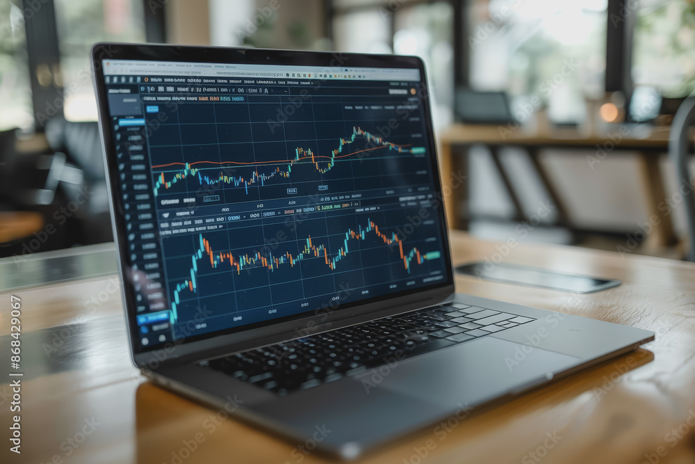 Poster screenshots of interactive quizzes or stock market graphs showing progress and success