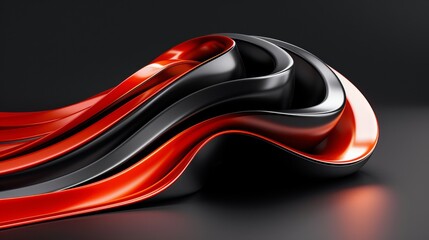 Abstract black and red wavy shape on black background. 3d render illustration