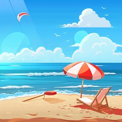 Summer travel poster banner display podium with sand and summer beach scene design background. Generative AI