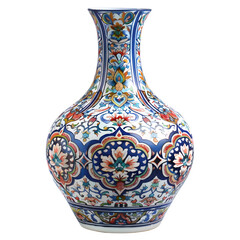 Elegant chinese vase with detailed floral patterns isolated on a transparent backdrop