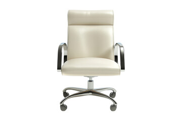Fototapeta premium White Leather Office Chair with Chrome Arms and Base