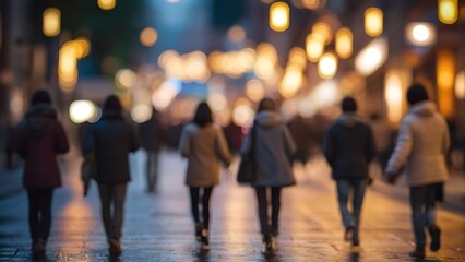 Moving crowd of people on a busy city street with long exposure