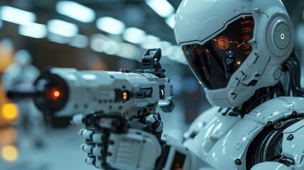 Fototapeta premium An ethical debate on the use of autonomous weapons, photorealistic, emphasizing moral considerations and technology.