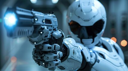 Fototapeta premium An ethical debate on the use of autonomous weapons, photorealistic, emphasizing moral considerations and technology.