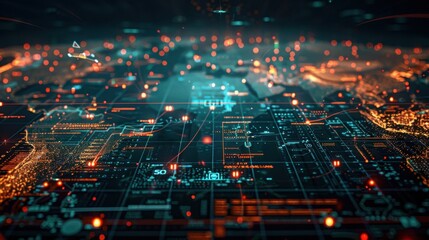 Obraz premium A virtual representation of a cyber warfare operation, digital art, emphasizing strategy and technology.