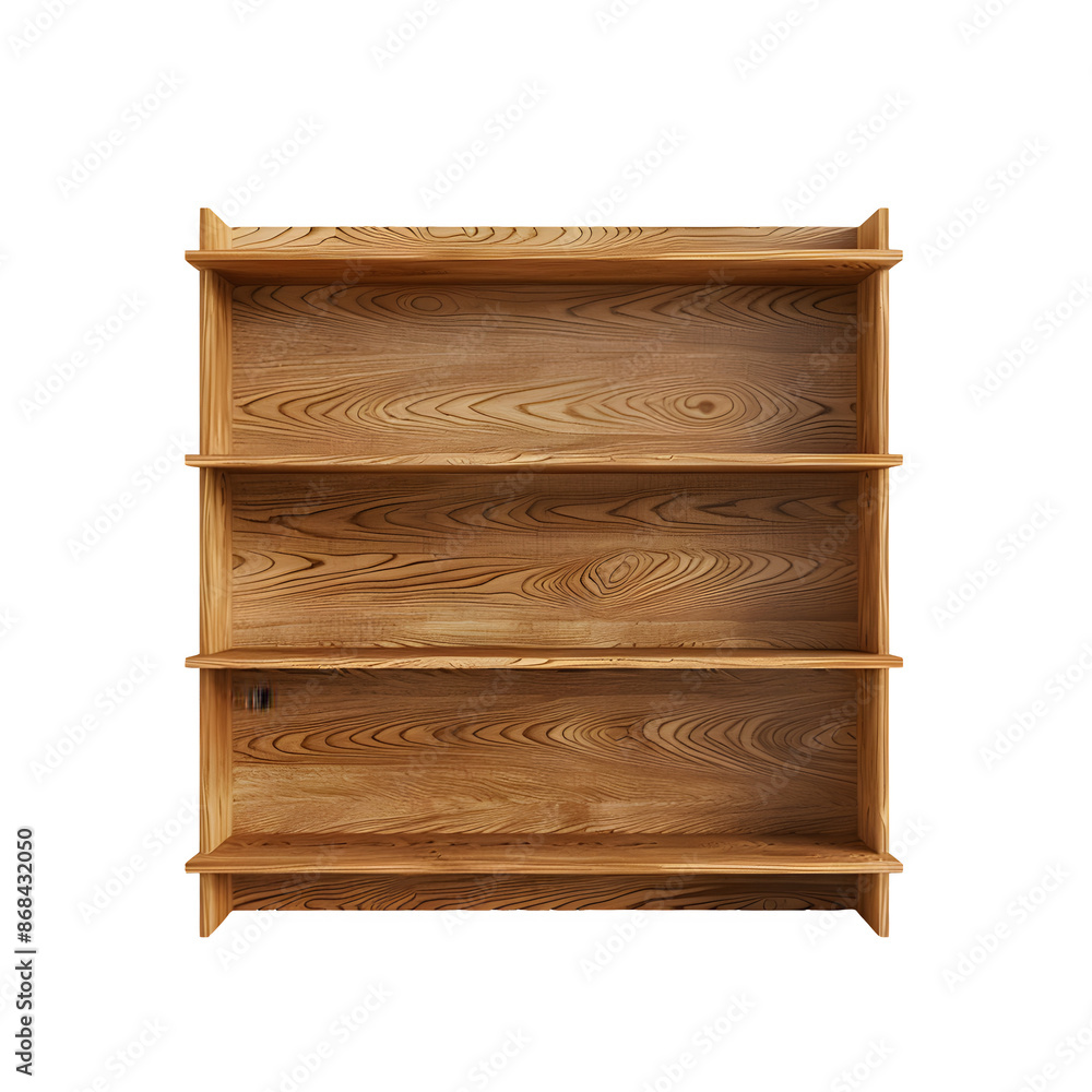 Poster High-resolution image of an empty wooden bookshelf with a clear checkered background, ideal for mock-ups