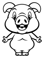 Cute Piglet cartoon characters greeting. Best for outline, icon, logo, and coloring book with livestock products themes for kids