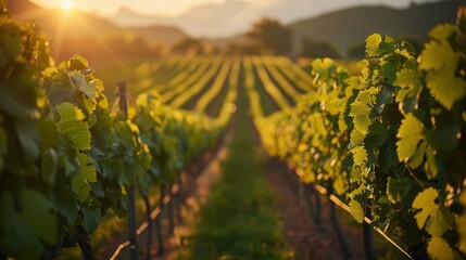 Fototapeta premium A picturesque vineyard with rows of grapevines