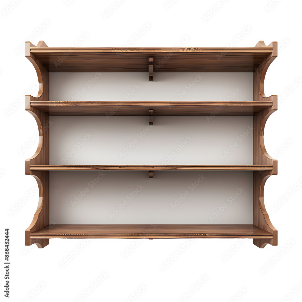Poster 3d rendering of a double-decker wooden shelf set against a checkered background