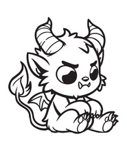 Illustration Coloring draw popular ghost demon sit black and white version good for kids