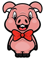 Cute Piglet cartoon characters wearing bowtie and greet. Best for sticker, icon, logo, and mascot with livestock products themes