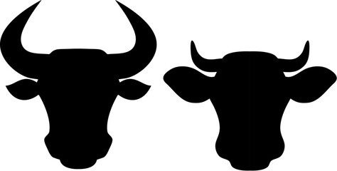 vector bull and cow head silhouettes