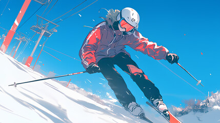 a man is skiing in the snow