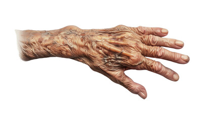 A realistic image of an elderly hand on transparent background