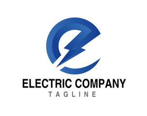 E letter logo for electric or engineering company blue 3d